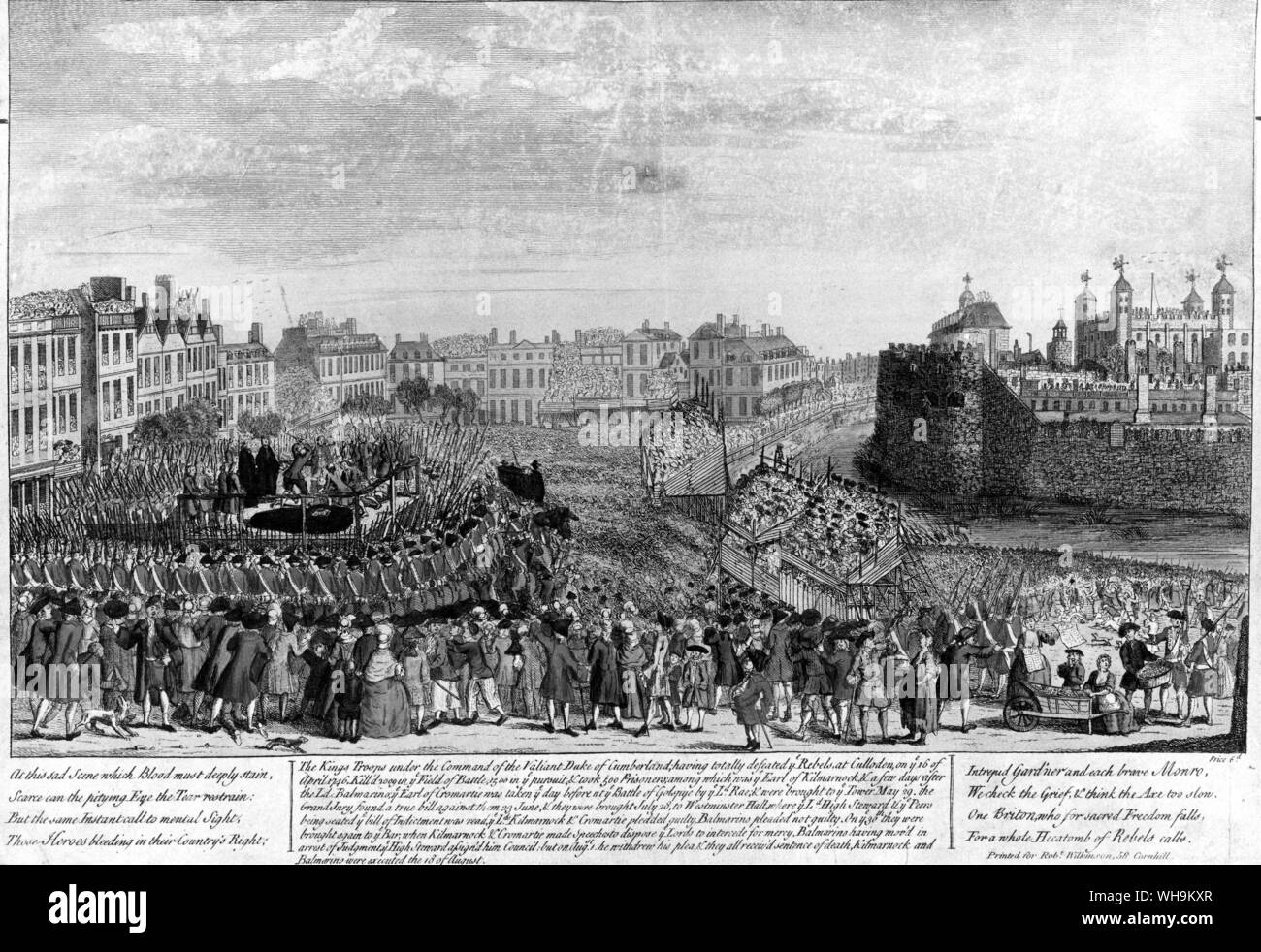 "Die Enthauptung der Rebel Herren auf große Tower Hill', nach dem '45 Rebellion. Stockfoto