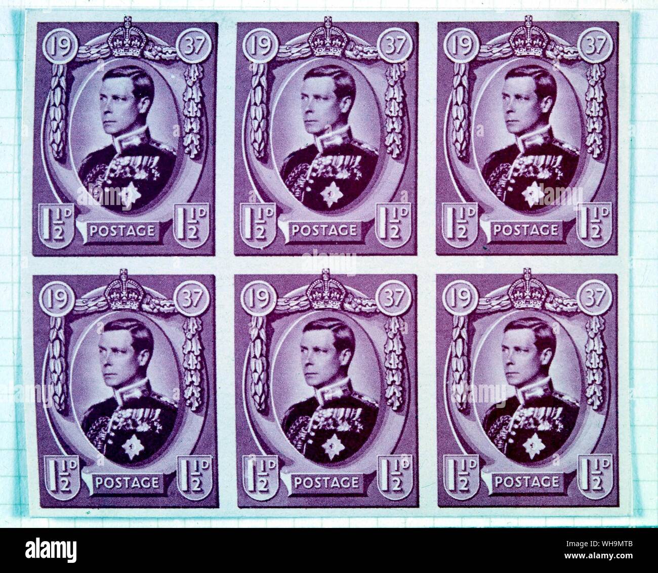 Projiziert, Briefmarken von König Edward VIII 1937 Stockfoto