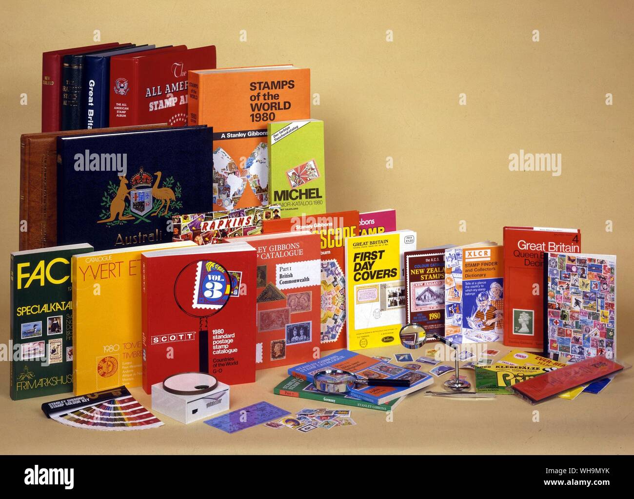 Briefmarken sammeln Bücher Stockfoto