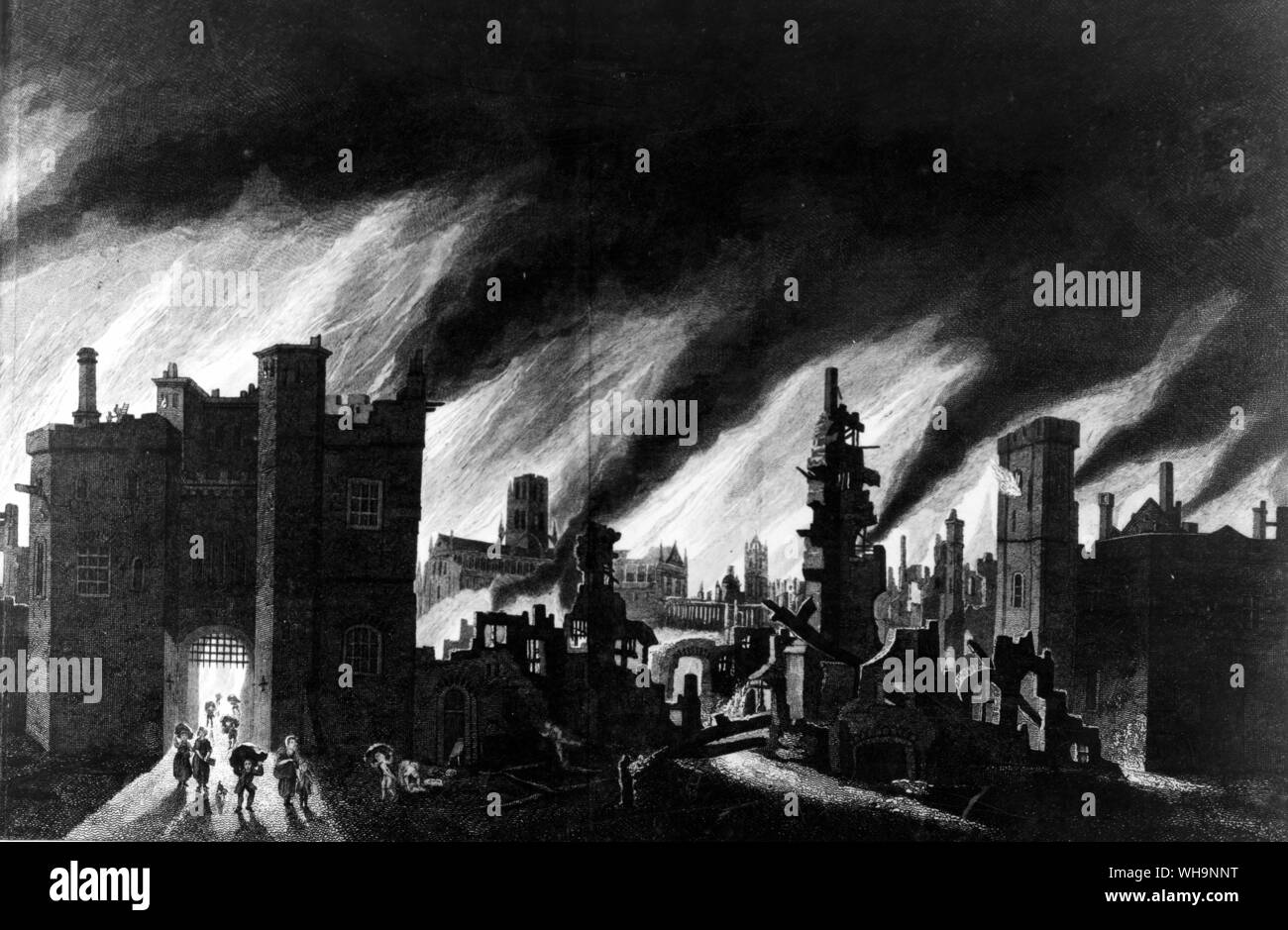 Das Große Feuer von London, 1666. Stockfoto