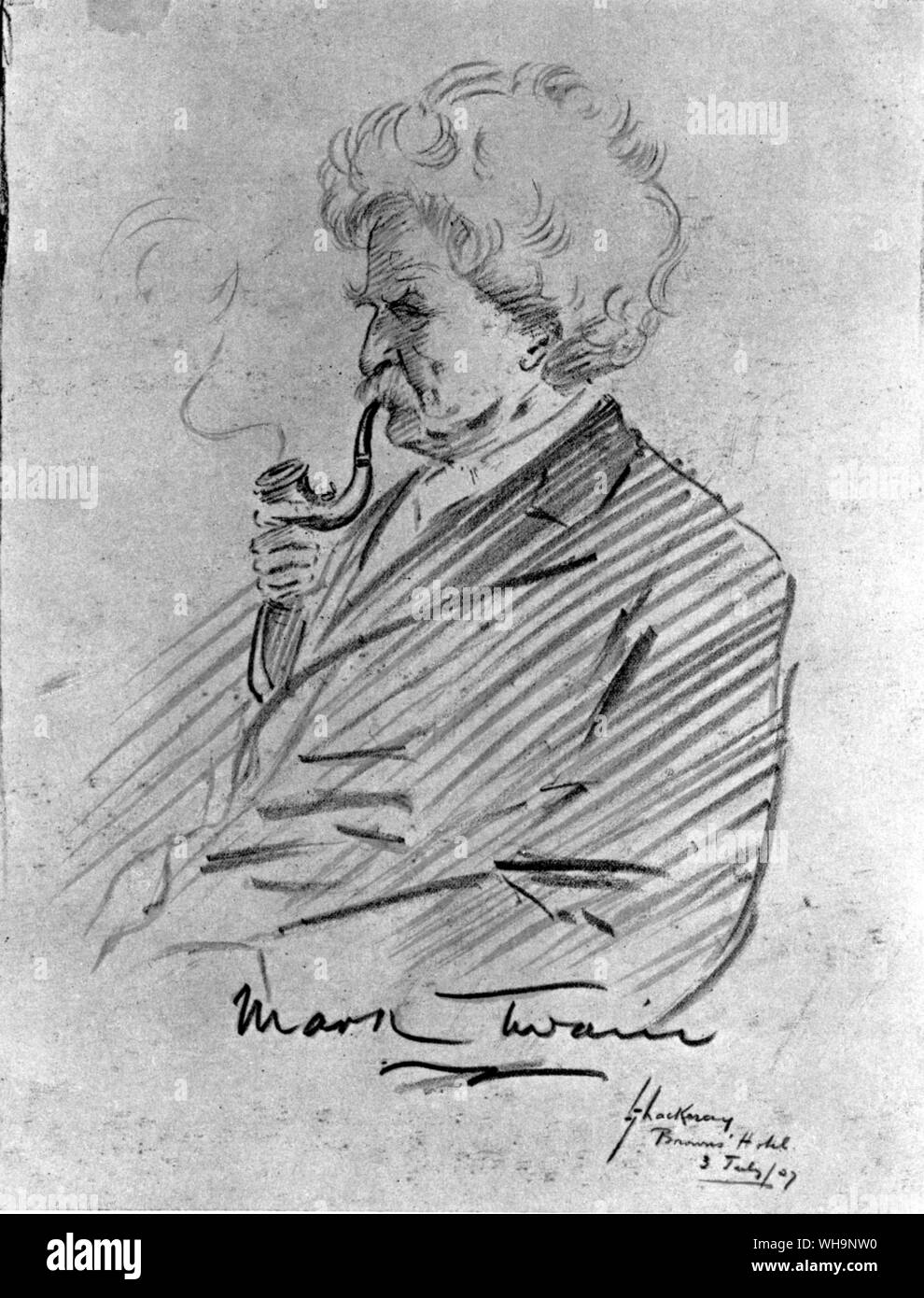 London: Savage Club House Abendessen in seiner Ehre. Bild von Mark Twain auf der Vorderseite des Menü Stockfoto