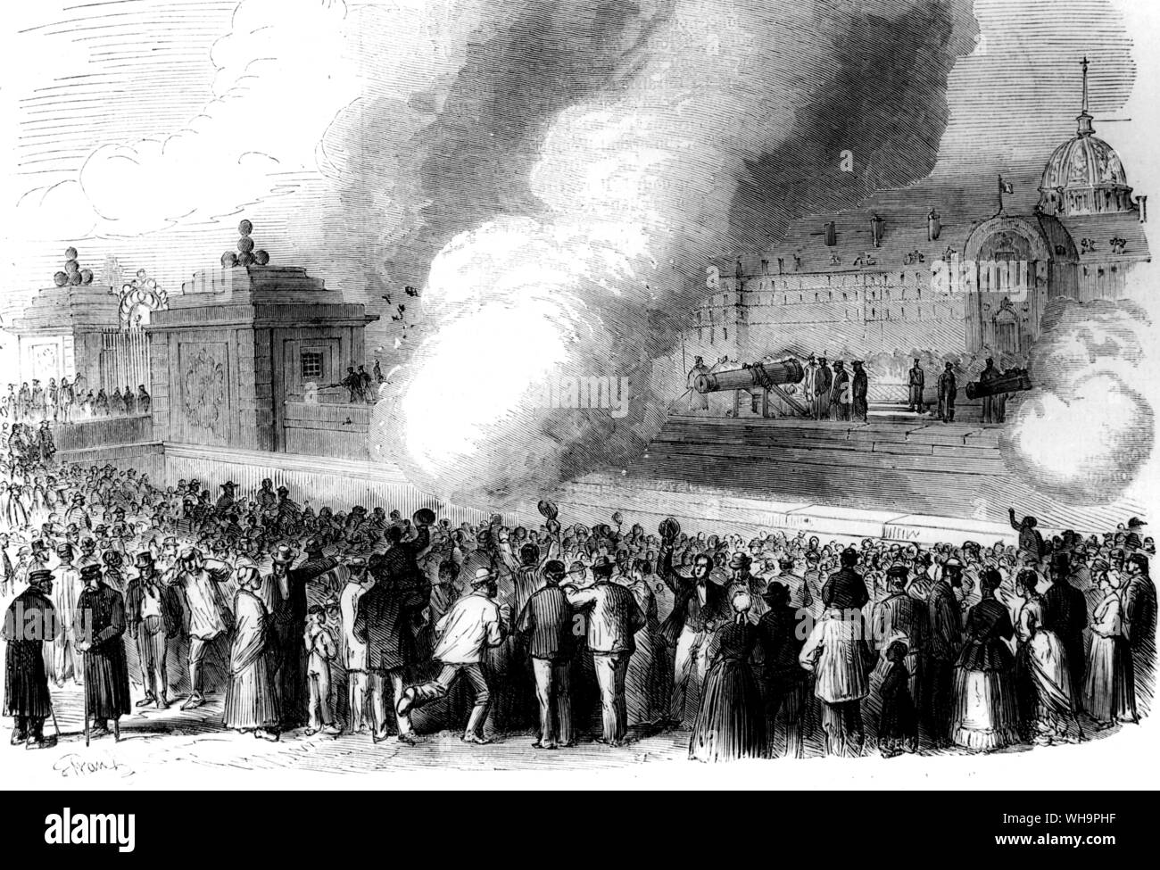 1869: La Fete des am 15. August in Paris. Cannon begrüßt im L'Hotel des Invalides um sechs Uhr morgens. Stockfoto