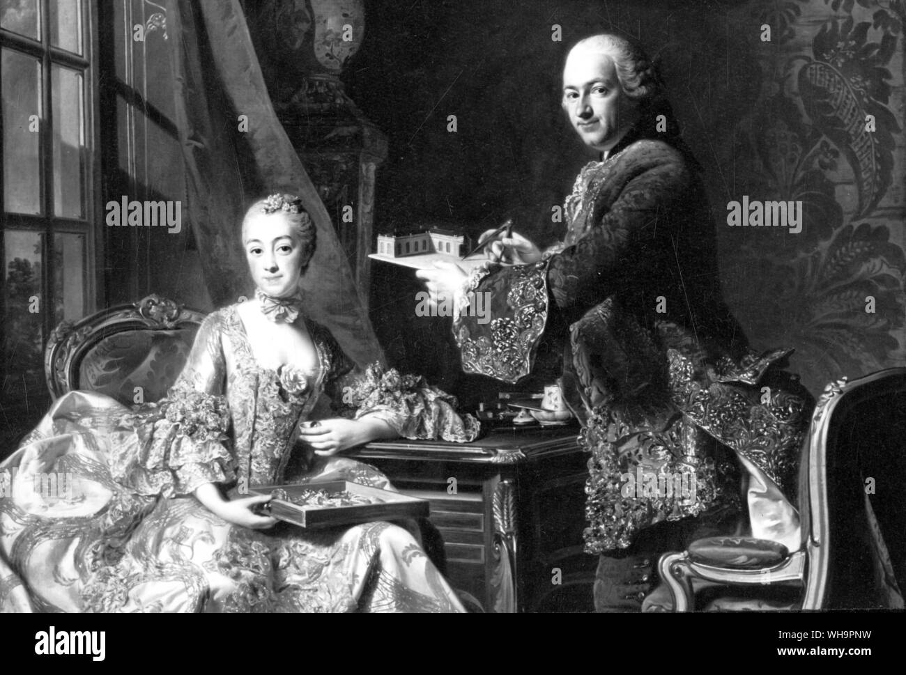 Madame de Pompadour und ihr Bruder, der Marquis de Marigny, von Alexander Roslin, 1754. (Foto erscheint auch in Farbe im Buch) Stockfoto