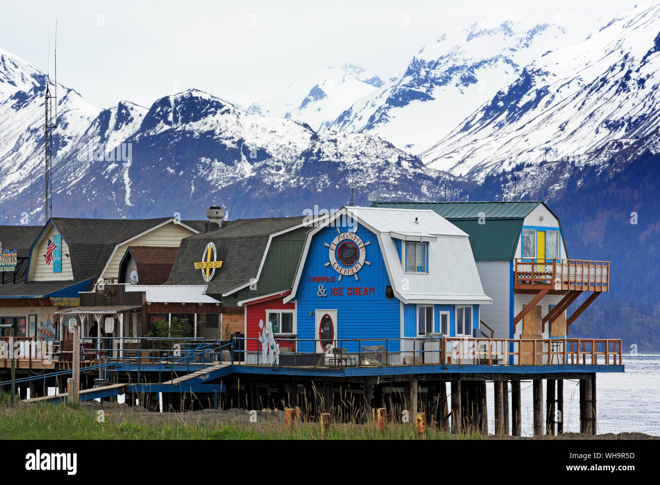 Store, Spazierwege, Homer Spit, Alaska, Vereinigte Staaten von Amerika, Nordamerika Stockfoto