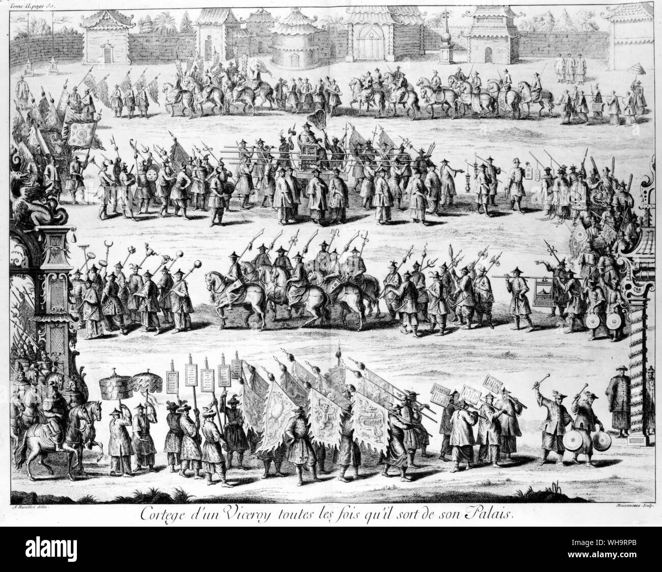 China: Die equipage oder die Teilnahme an einem vizekönig der Provinz so oft erscheint er in der Öffentlichkeit. "Geographique de l'Empire de la Chine" von j.b. Du Halde, Paris, 1735. Stockfoto