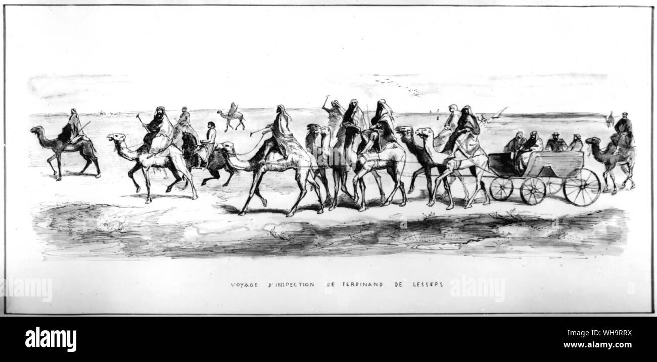 Reise der Inspektion von Ferdinand De Lesseps. Mitte des 19. Jahrhunderts. Suez, Ägypten. Stockfoto