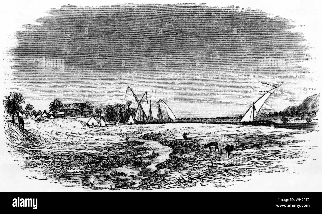 Mission-House, gondokoro. Speke und Grant Gondokoro erreichen. Februar 1863. Stockfoto