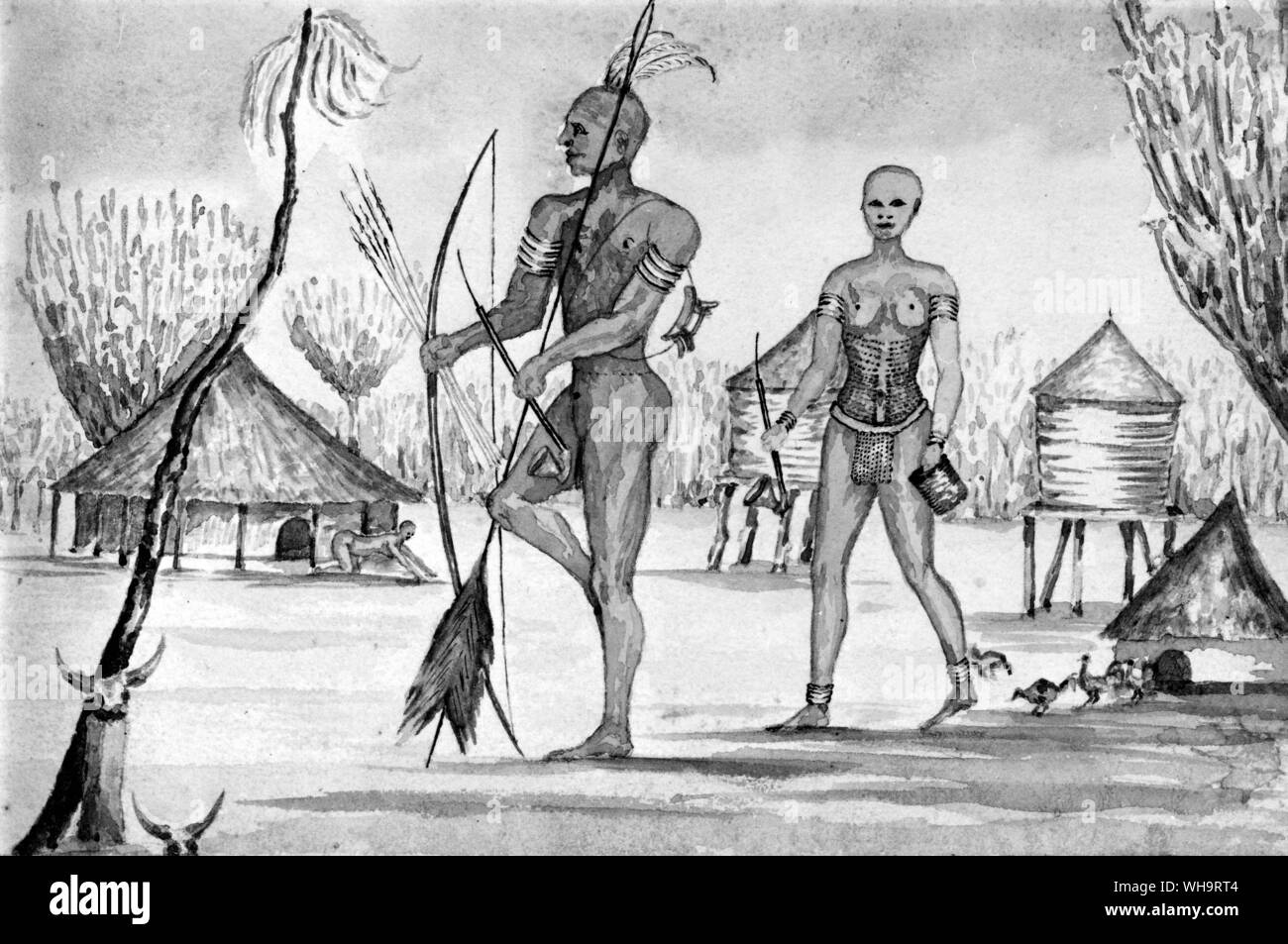 Wasser Farbe von Sir Samuel Baker von "Ismailia', Afrika. Eine Erzählung des Expedition in Zentralafrika zur Unterdrückung des Sklavenhandels. Stockfoto
