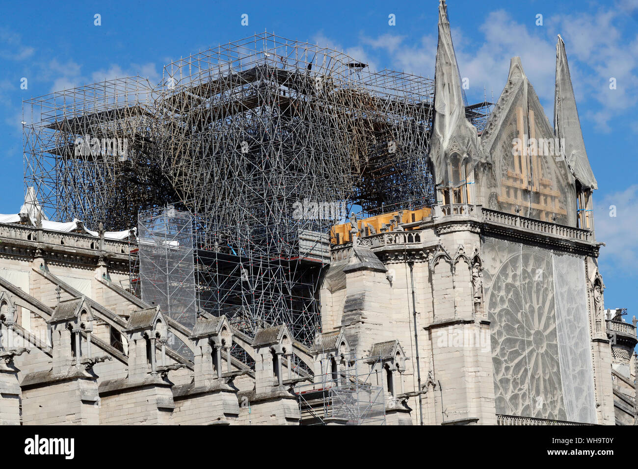 Konsolidierung Arbeit nach dem Brand, der Kathedrale Notre Dame de Paris, Paris, Frankreich, Europa Stockfoto