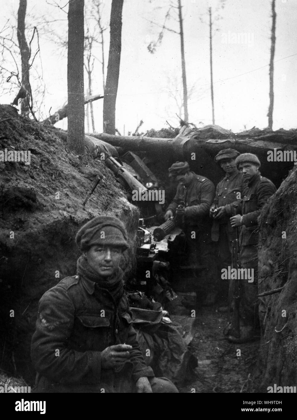 WW1: XI Husaren in den Schützengräben an Zillebeke, Januar-Februar 1915. Das maschinengewehr Abschnitt. Stockfoto