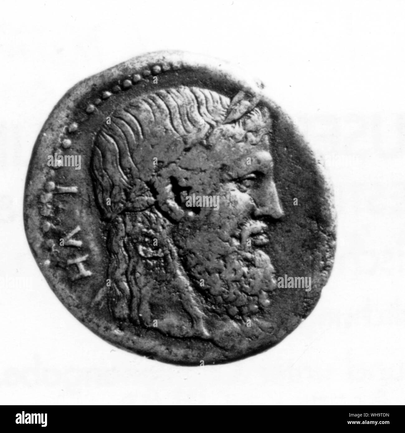 Der Phidias kolossale Zeus von Olympia in Gold und Elfenbein, am meisten bewunderten Statue seines Alters, ist uns nur aus dieser römischen Kopie bekannt (AD 133) eines Griechischen Münze, c340 Stockfoto