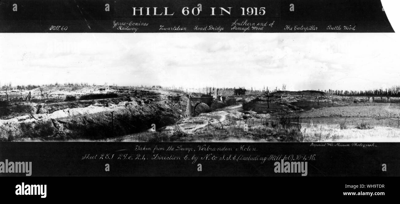 WW1: Frankreich: Panoramablick auf Hügel 60, in der Nähe von Ypern, 10. April 1915. Stockfoto