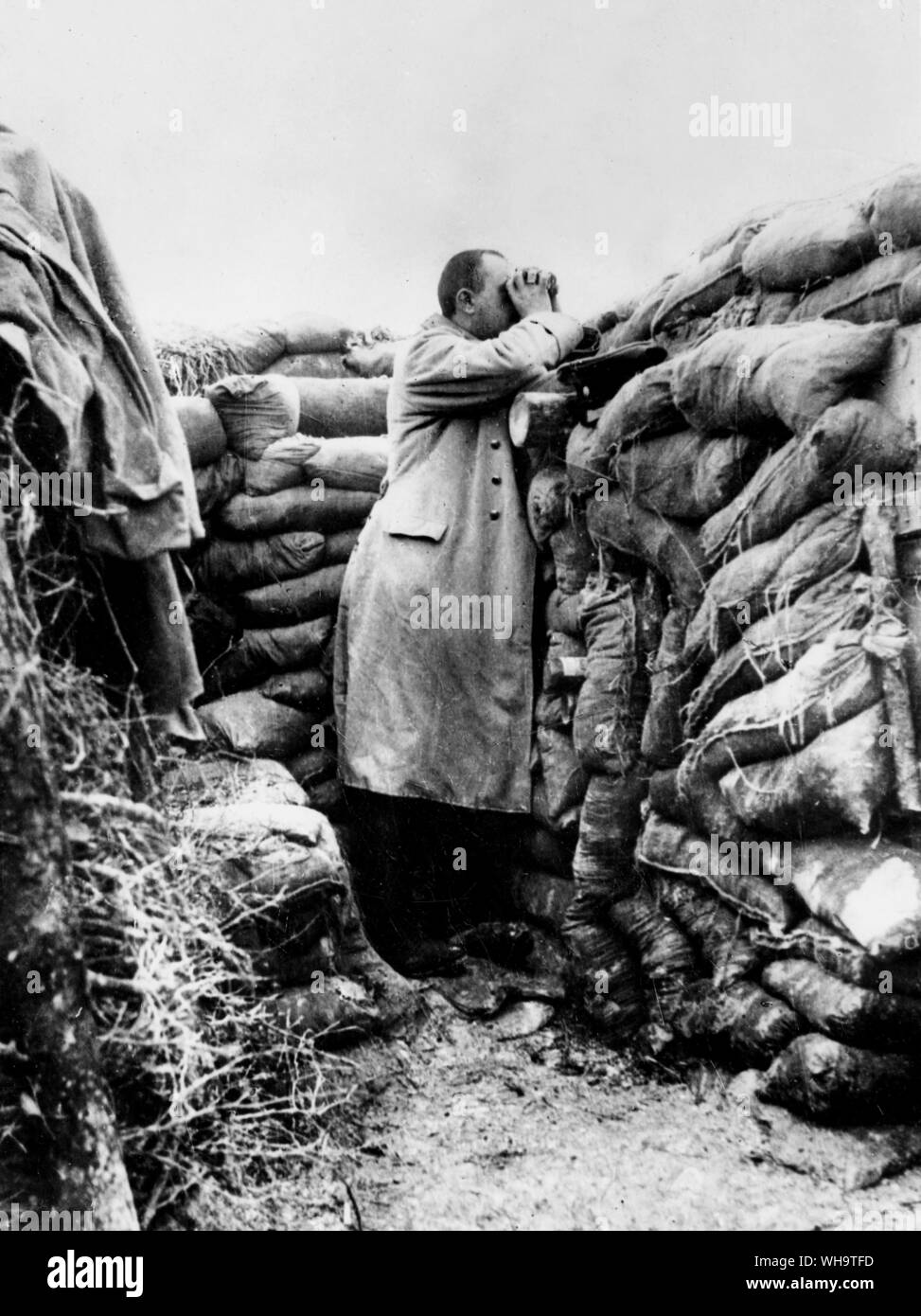 WW1: ein deutscher Beobachtungsposten in der vorderen Linie graben, 1914 Stockfoto