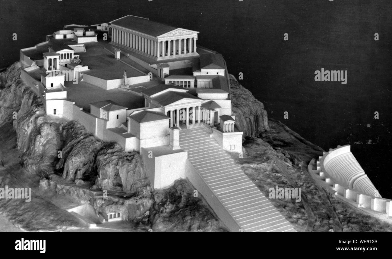 Ein Modell der Akropolis im fünften Jahrhundert Stockfoto