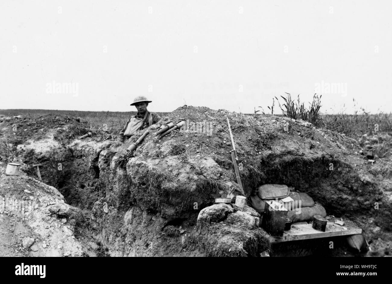 WW1/Frankreich: Alliierte Truppen in einen Graben. Hamel, Juli 1918 (?). Stockfoto