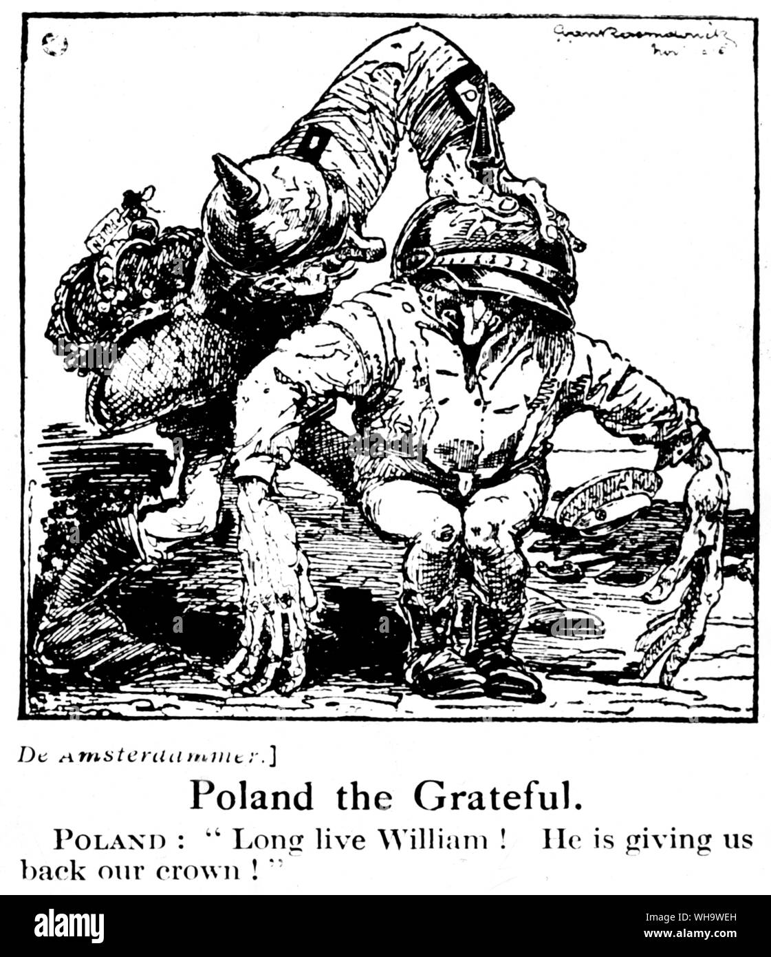 WW1/"Polen die Dankbar". Polen, Lang lebe William! Er gibt uns Zurück Unsere Krone! Am 15. August 1915. Von De Amsterdammer. Stockfoto