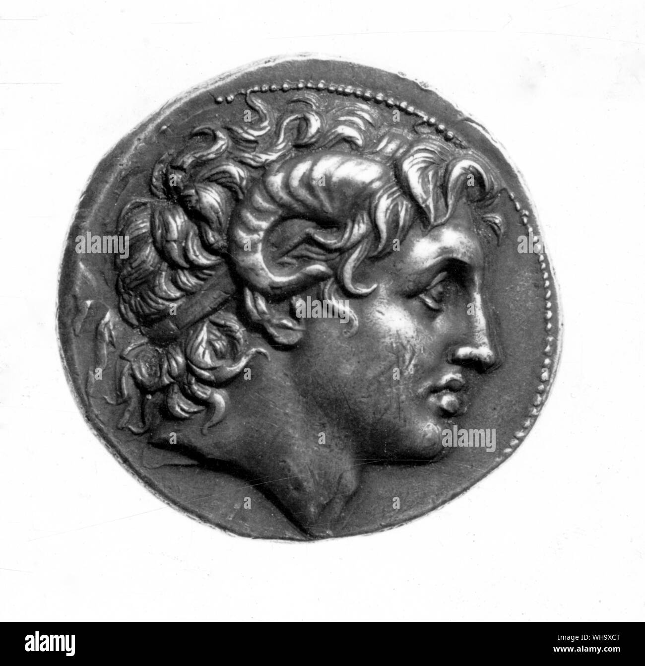 Alexander vergöttert mit den Hörnern Ammon; Prägung von Lysimachos, König von Thrakien Stockfoto