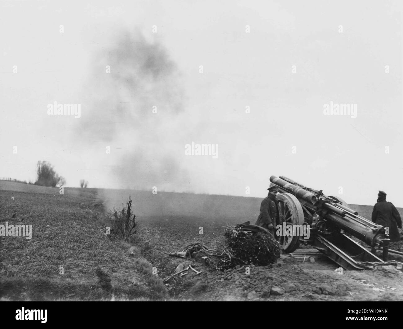 WW1: Flandern. 60-Pfünder Kanone in der Nähe von Starzeele, 15. April 1918. Stockfoto