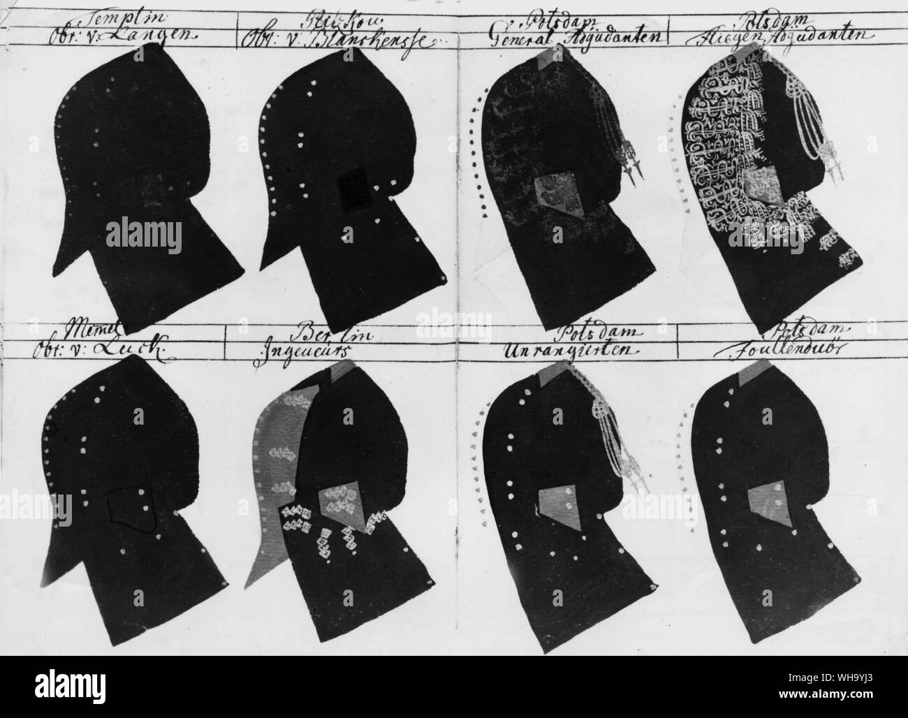 Uniformen: Jacken/Mäntel des frühen 19. Jahrhunderts. Stockfoto