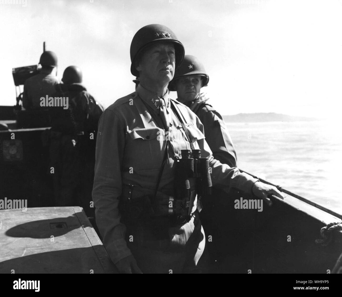 WW2: US Army/Sizilien Invasion, 11. Juli November 1943. Lt Gen G. Patton Jr an Land gehen, von seinem Befehl Schiff. Gela, Sizilien, Italien. Stockfoto