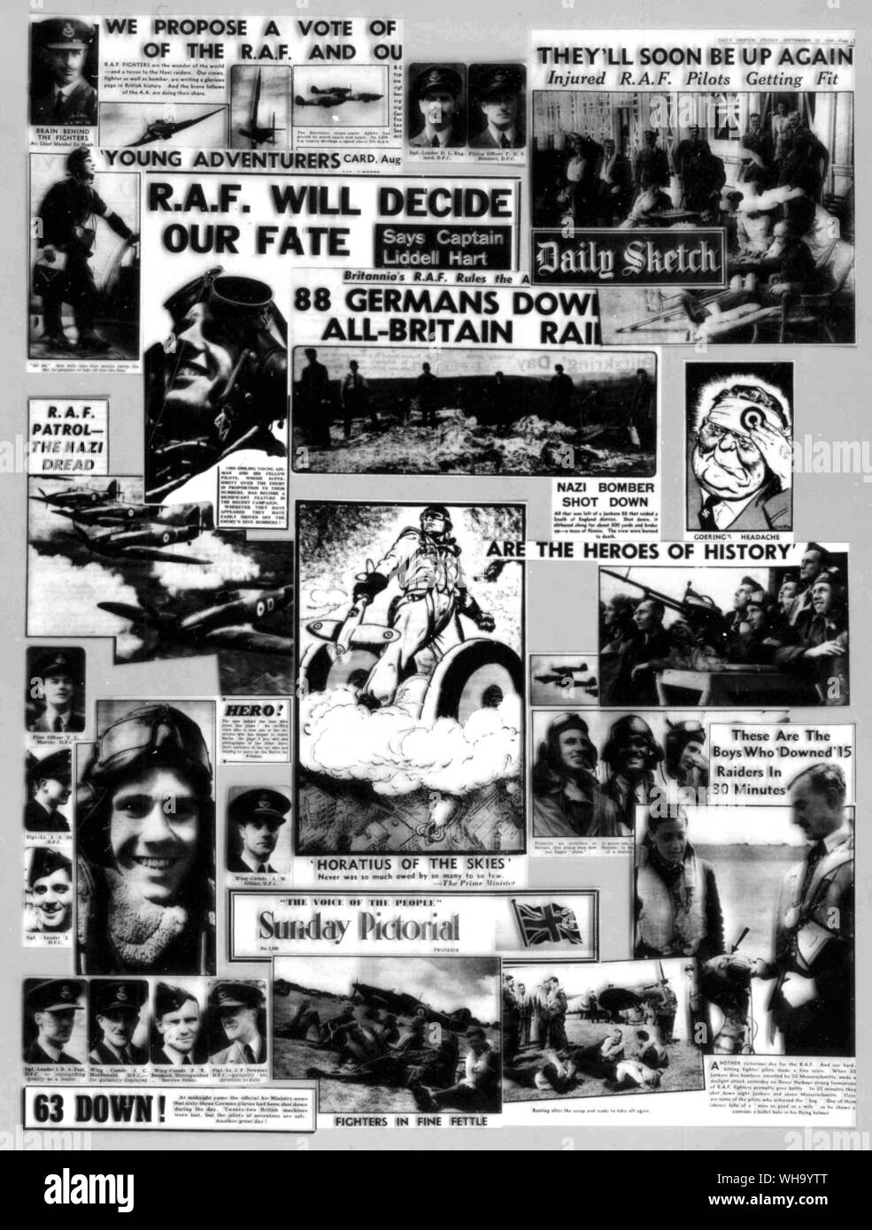 WW2: die Schlacht um England. "RAF wird unser Schicksal" entscheiden. Überschrift aus einer Zeitung und Seite über RAF. Stockfoto