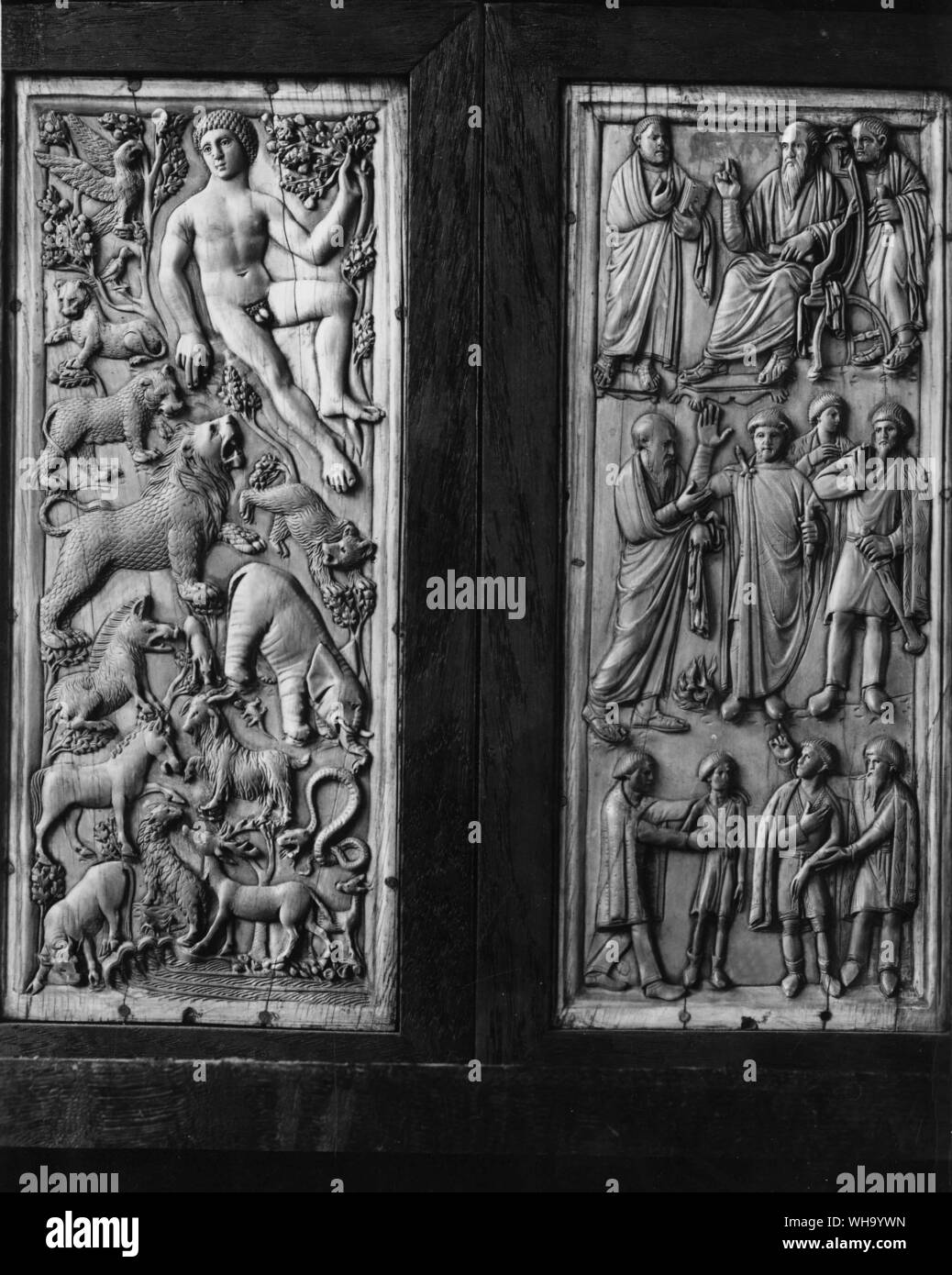 5. Jahrhundert römischen Elfenbein von Adam und St. Paul. Vom National Museum, Florenz, Italien. Stockfoto