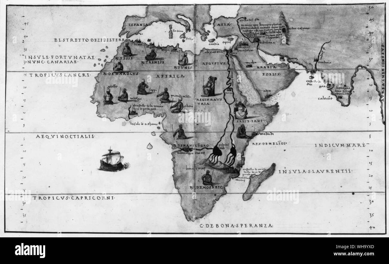Karte von Afrika aus dem Italienischen portolan von 1554. Stockfoto