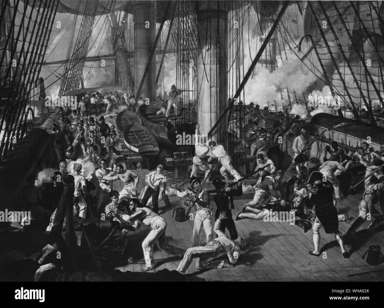 Admiral Lord Horatio Nelson ist tödlich in der Schlacht von Trafalgar von D. Dighton verwundet. 1805. Stockfoto