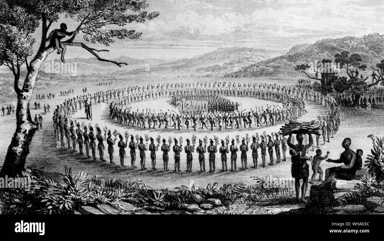 Zulu warrior Regiment tanzen von 'Erzählung einer Reise auf die Zulus". Stockfoto