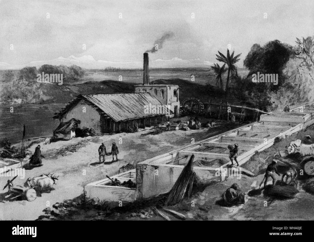 "Indigo Fabrik". Wasser Farbe von William Simpson, 1863.. Stockfoto