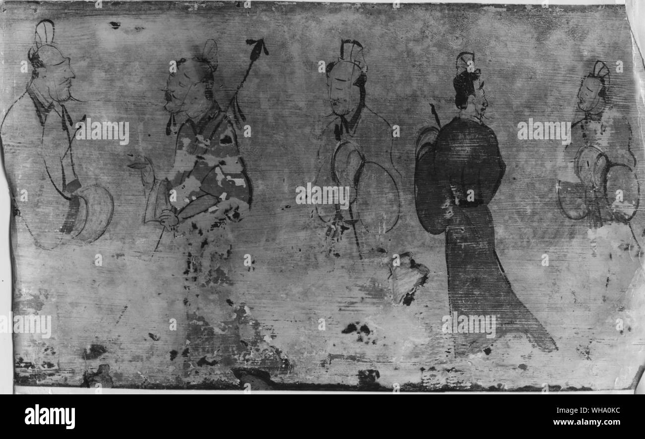 Bemalten Ziegel von der Han-zeit aus dem zweiten Jahrhundert Grab. Stockfoto