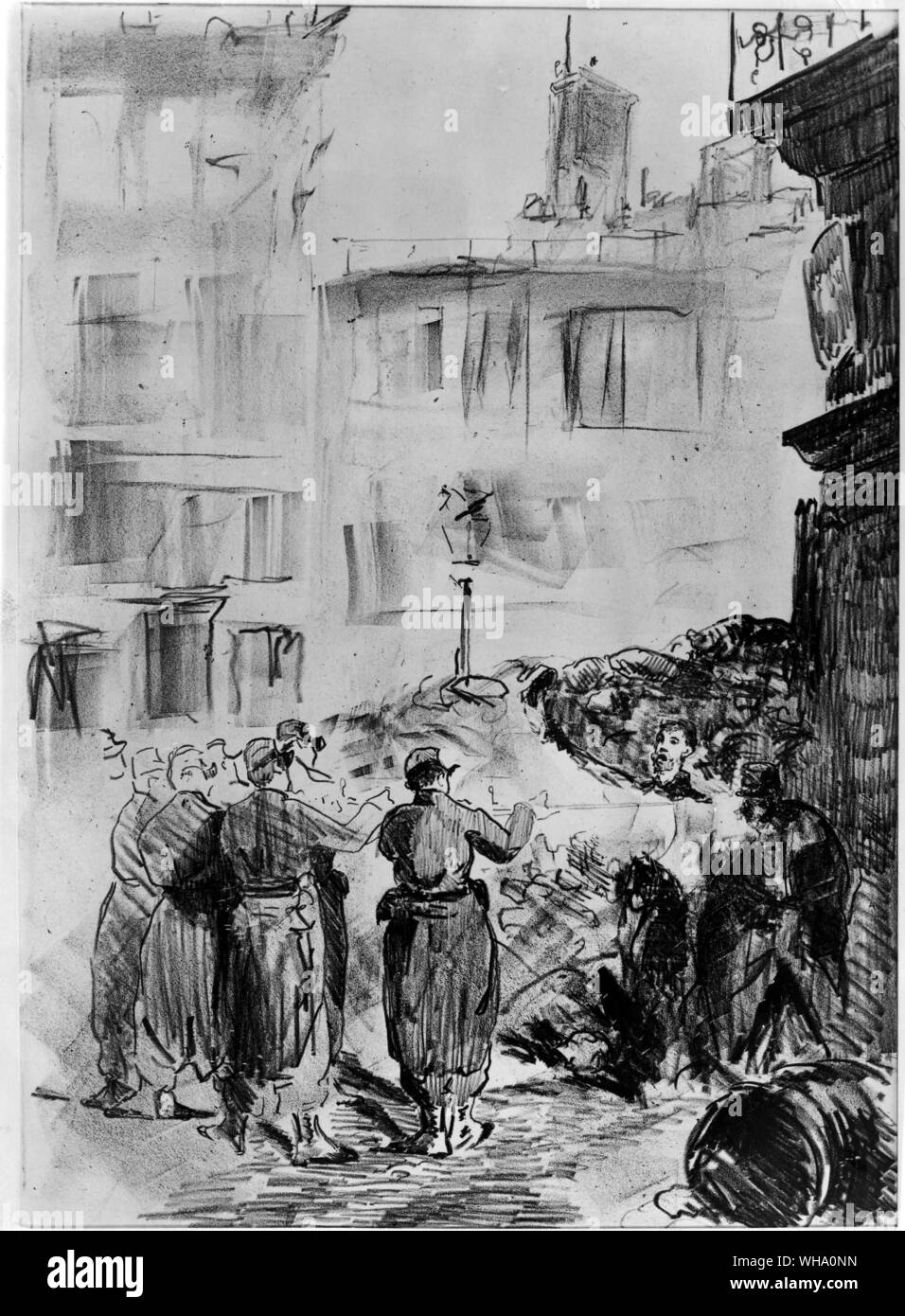 "Die barrikade". Straße während der Pariser Kommune kämpfen. 1871 lthograph von Manet. Stockfoto