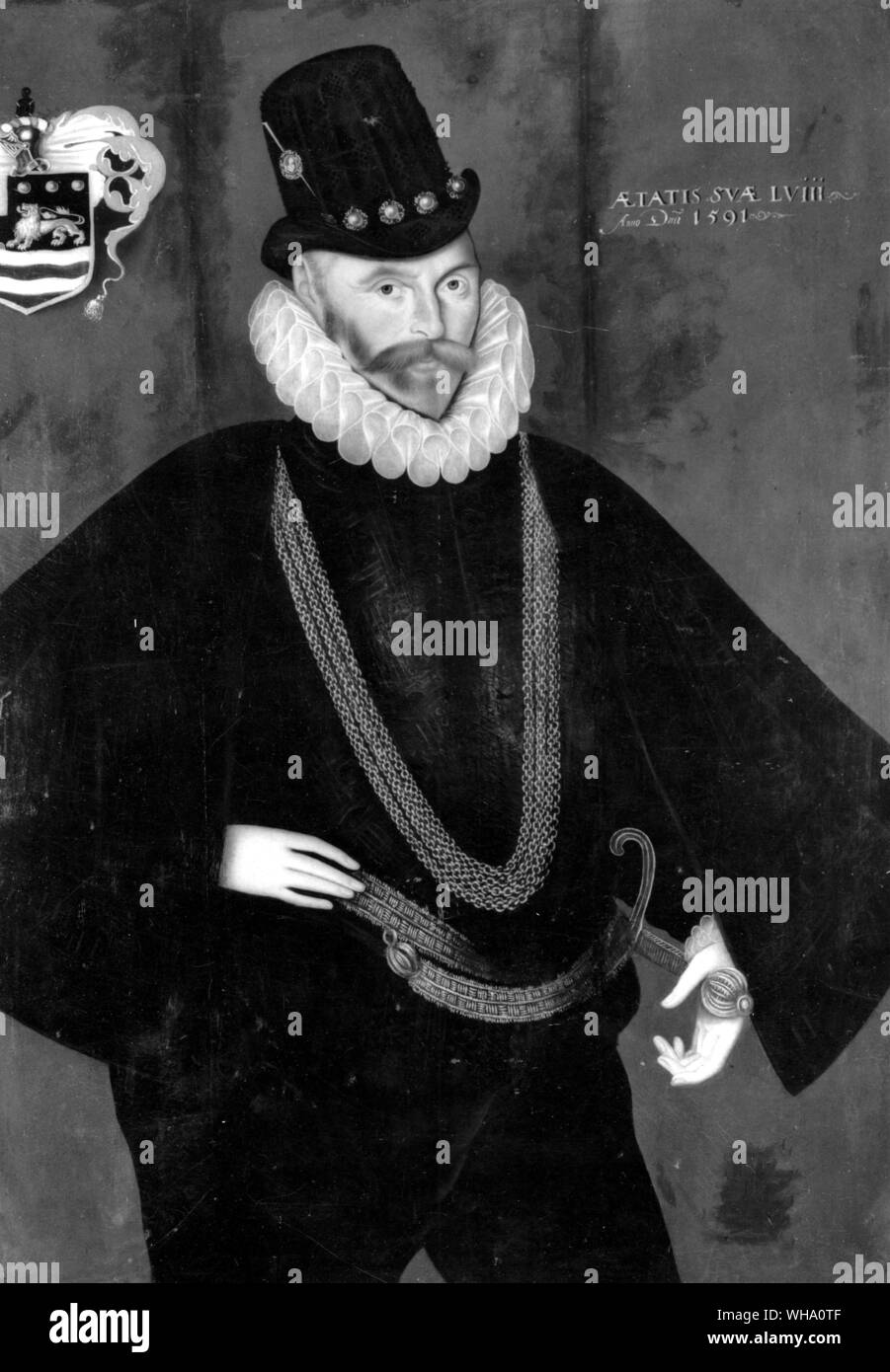 Sir John Hawkins in 1591 (in Farbe im Buch gedruckt) Stockfoto