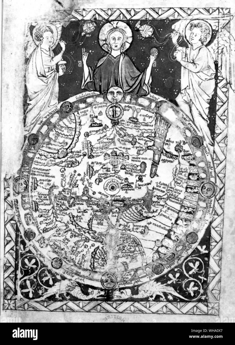 Einen dreizehnten Jahrhundert Karte auf Jerusalem zentriert (in Farbe im Buch gedruckt) Stockfoto