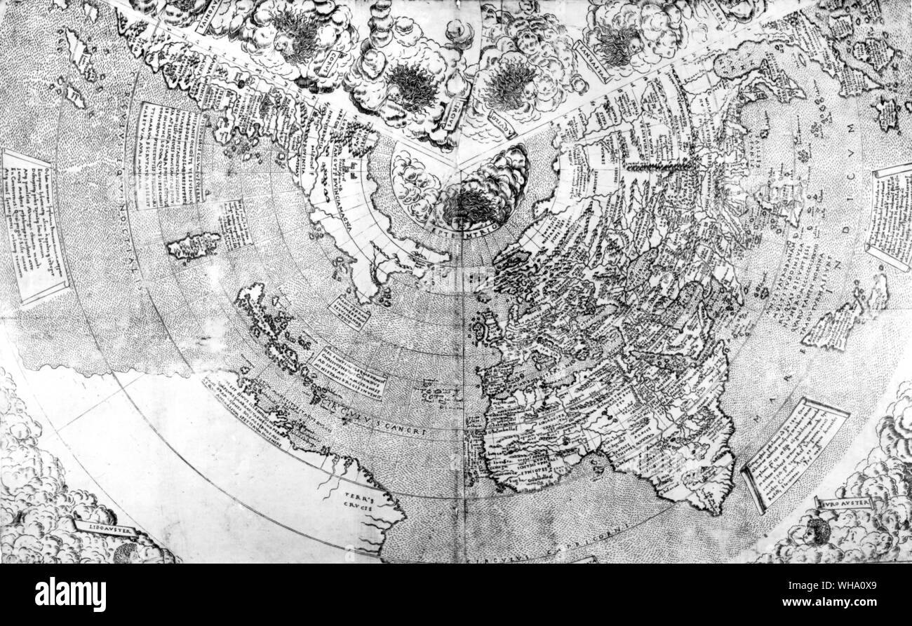 Einer der ersten Karten, auf denen die Entdeckungen von Kolumbus, datiert 1506. Nordamerika entfällt. Stockfoto