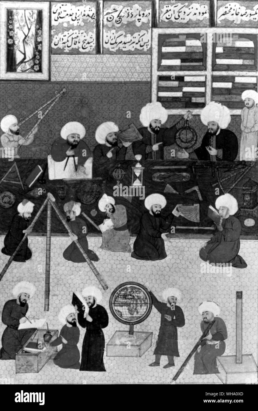 Arabischen Astronomen mit einem breiten vaiety der nautischen und Vermessungsinstrumente aus dem sechzehnten Jahrhundert. Stockfoto