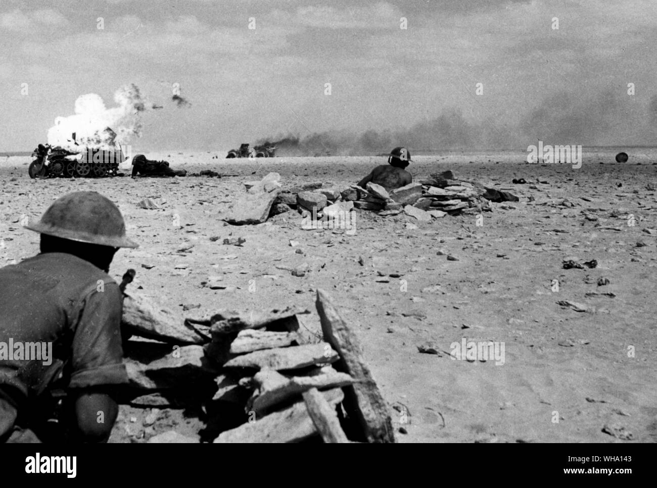 WW2: Schlachtfeld mit aufgegebenen Fahrzeugen gestreut nach Rommels Rückzug. 10. September 1942. Stockfoto