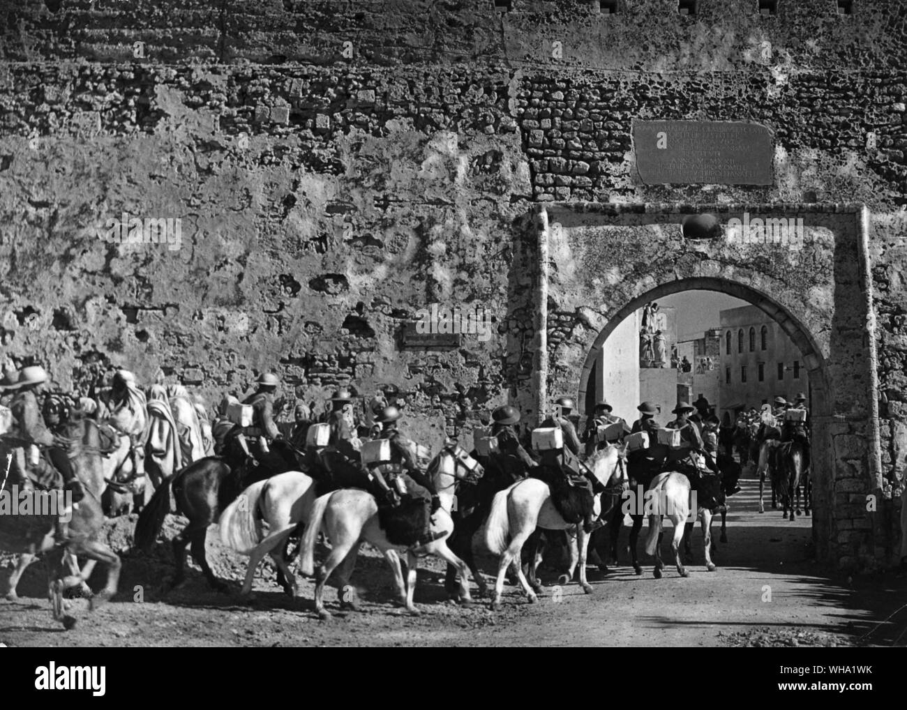 WW2: Britische Truppen Damaskus geben Sie auf dem Pferd. Stockfoto