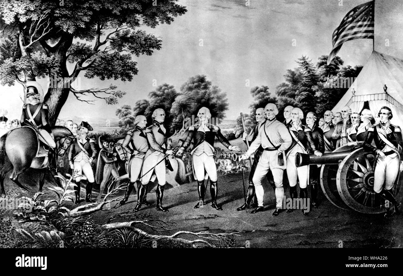 Die militärischen Wendepunkt der amerikanischen Unabhängigkeit. General Burgoyne durch General Gates in Saratoga, 1777 besiegt. Stockfoto