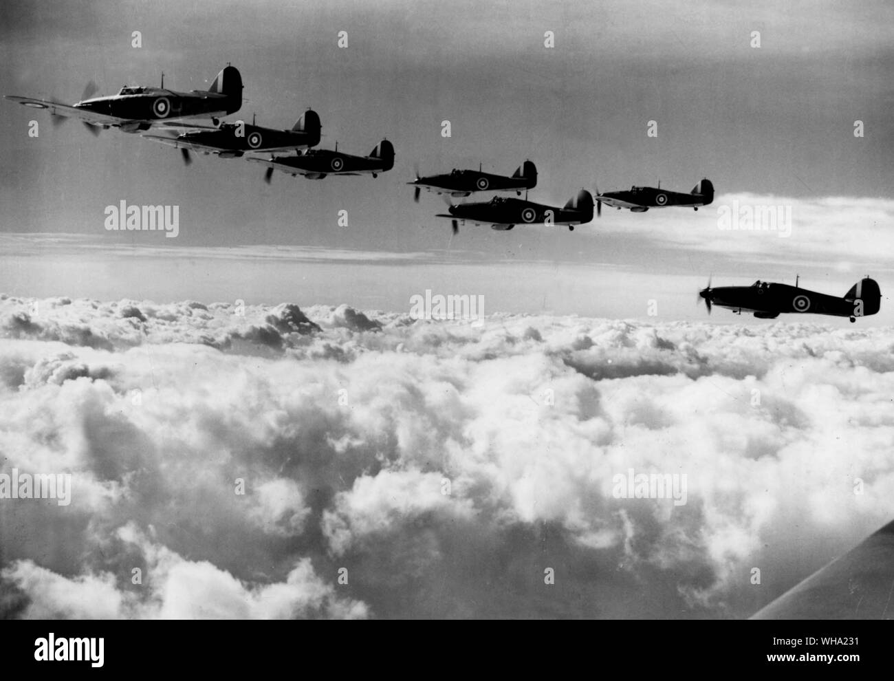 WW2: RAF/Hawker Hurricanes Nr. 85 Squadron. Jagdflugzeuge. Stockfoto