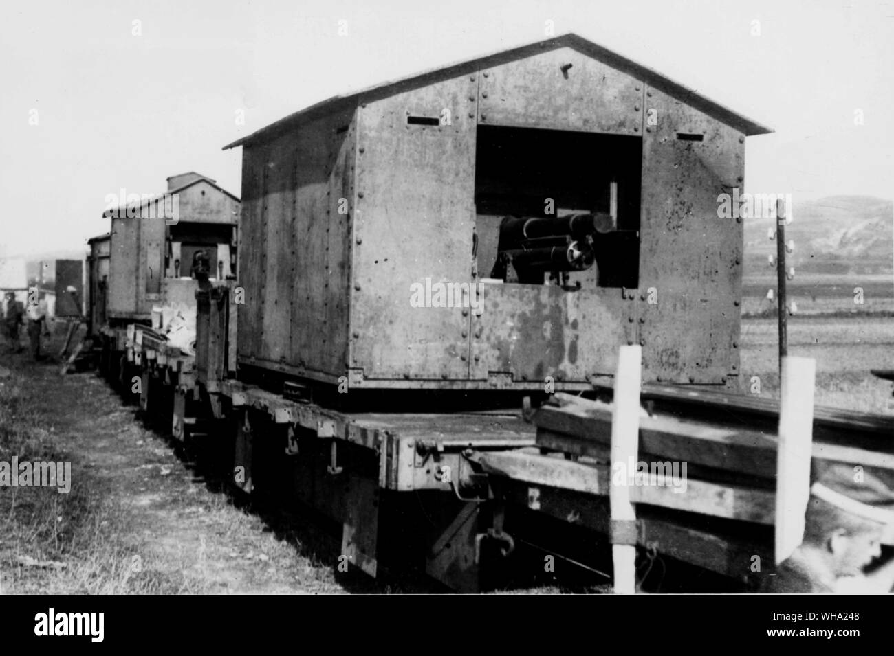 Wk 2: Deutsche gepanzerten Zug, man wird bemerken, dass das Teil auf der Bahn Lkw dreht sich befestigt, wodurch die Waffe in fast jeder Position abgefeuert werden. Stockfoto