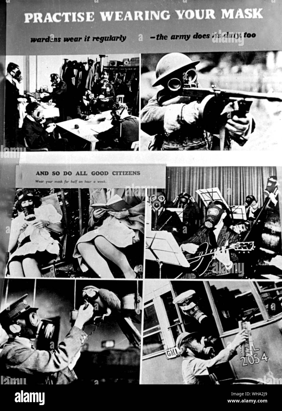 WW2: Giftgas Poster. 'Praxis tragen sie ihre Maske'. Stockfoto