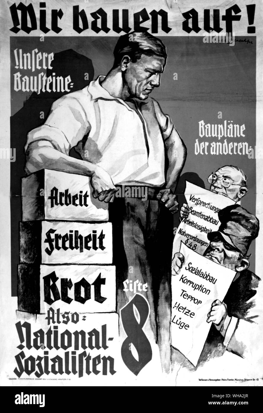 BTW: 1932 deutschen Wahlkampf Poster. Stockfoto