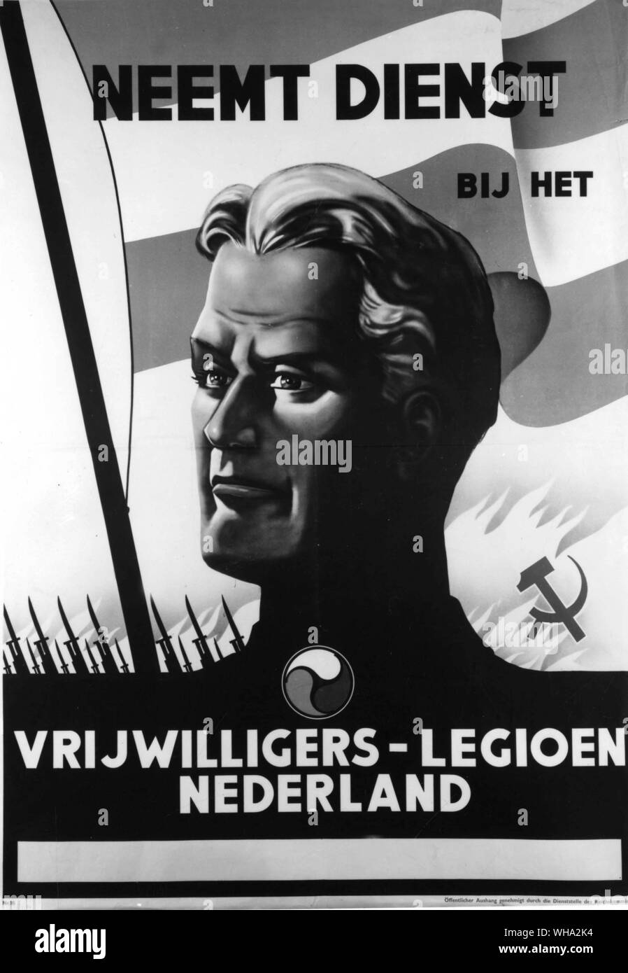 WW2: Krieg Plakat. Gewinnen in den Niederlanden Freiwilligen-legion Deutsche organisiert für den Kampf an der Ostfront. Stockfoto