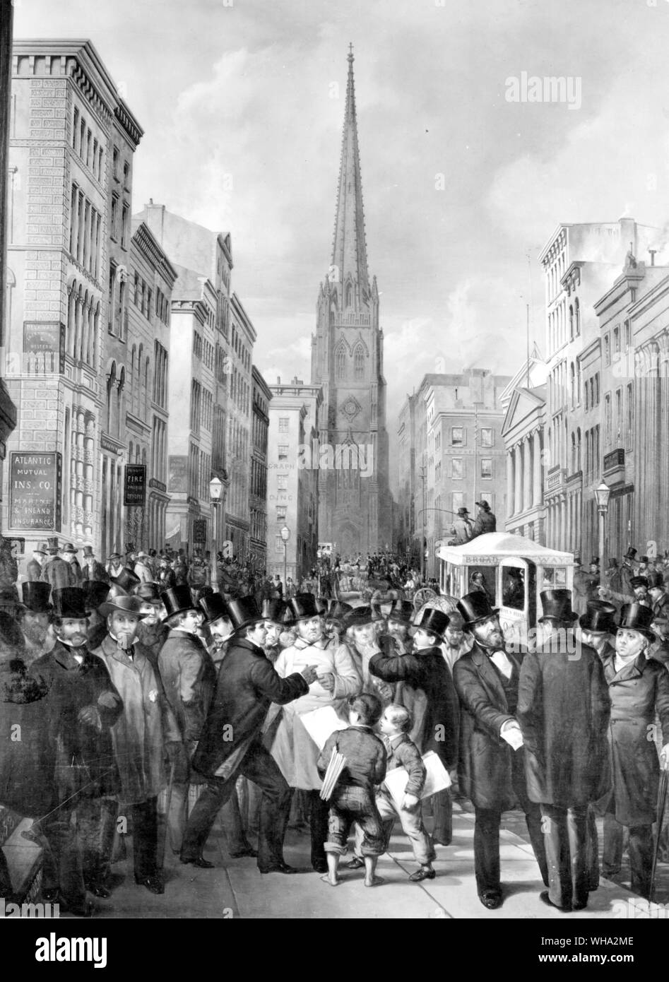 Panik von 1857 Wall Street, halb 2 Uhr, Oktober, 13, 1857. Gemälde von James H. Cafferty, N.V. und Charles G. Rosenberg. Stockfoto