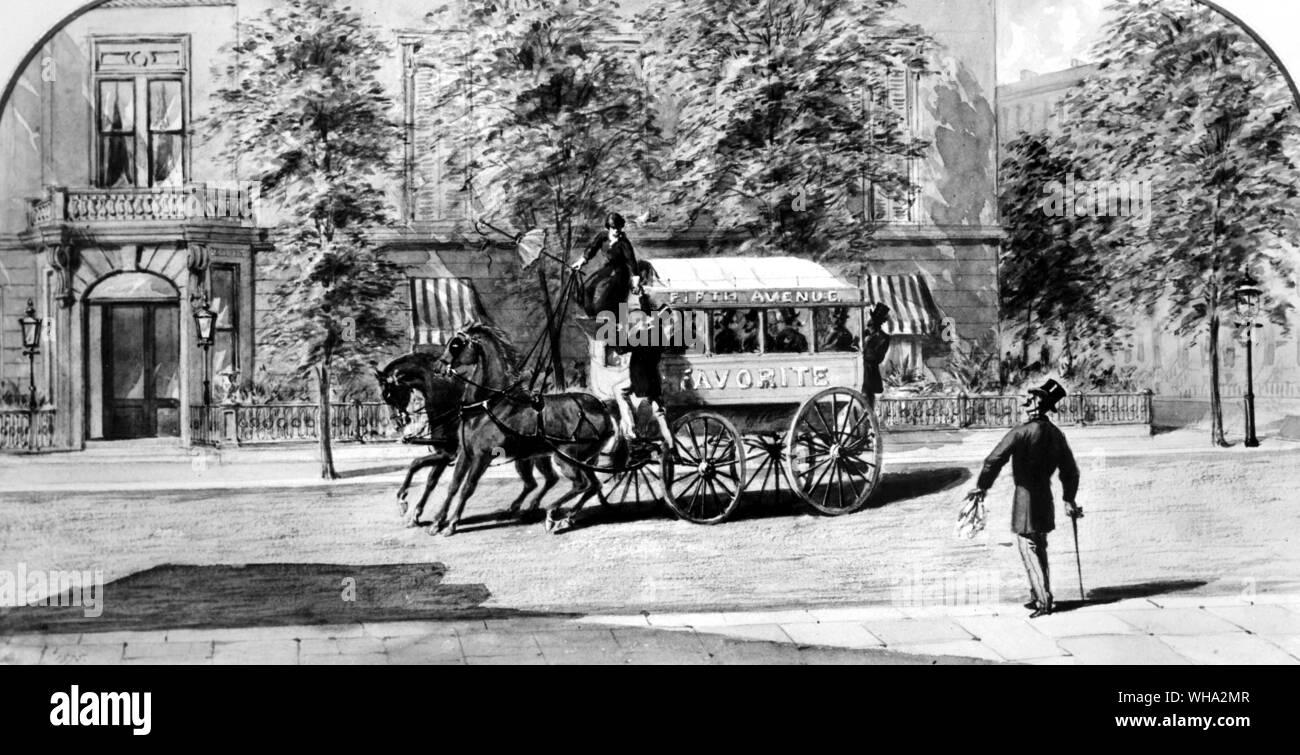 Delmonico's, 1875, Fifth Avenue die N.E. Ecke 14. Straße. Wasser farbe zeichnung zeigt Pferdekutschen Trainer. Vermutlich ein Valentine, Feb 14, 1875. Artist: Sarah Lazarus. Stockfoto