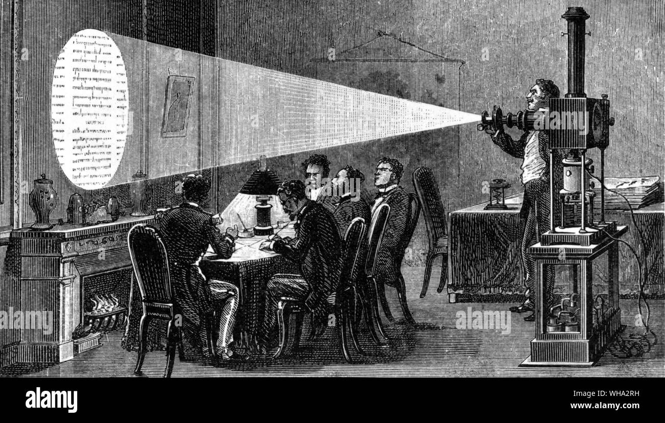 Projektion der mikroskopischen Dispatches gesendet von Paris während der Belagerung von 1870.. Stockfoto