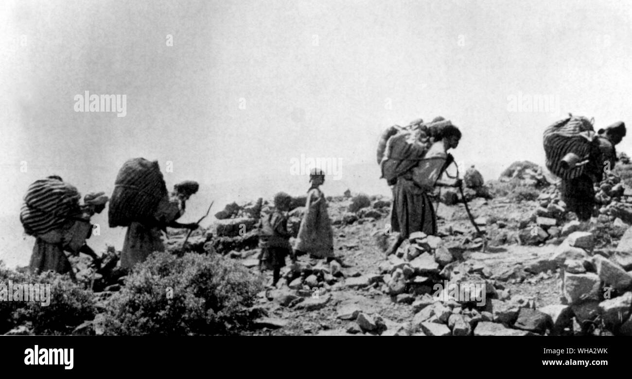 Marokko, Afrika: Captured Berberfrauen tramping über Mount Baddou. Stockfoto