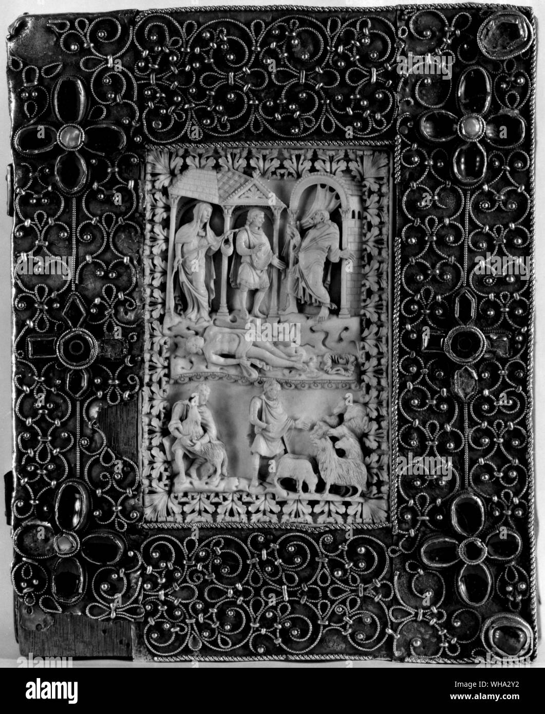 Elfenbein geschnitzt Abdeckung Psalter von Karl dem Kühnen, 9. Jahrhundert. Stockfoto