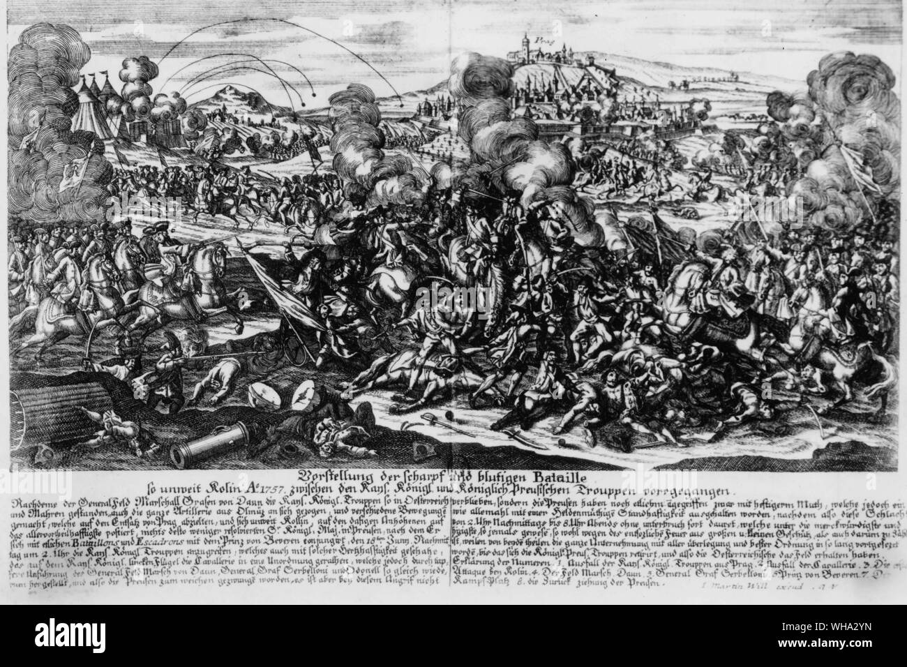 Schlacht von Prag, 1757. Sieg für Friedrich II. von Preußen gegen die österreichische Allgemeine von Braun. Stockfoto
